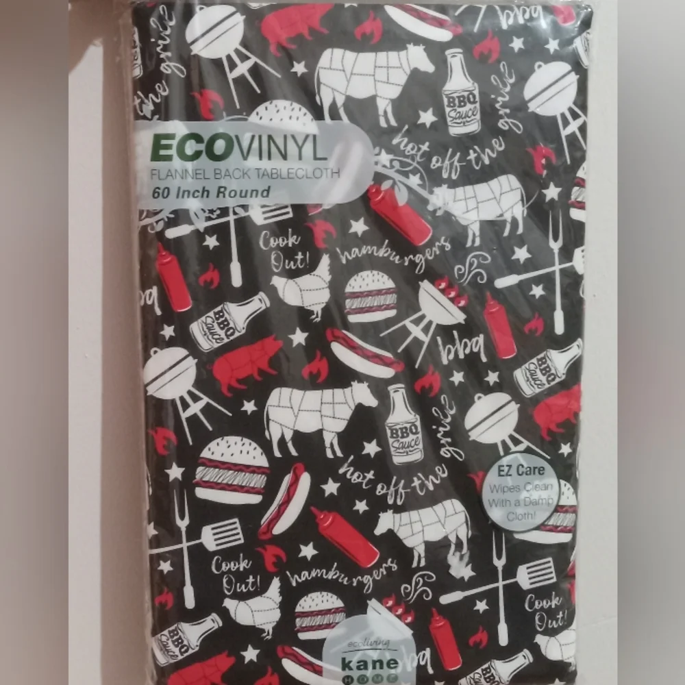 Eco vinyl Flannel-Back Round Tablecloth (New)